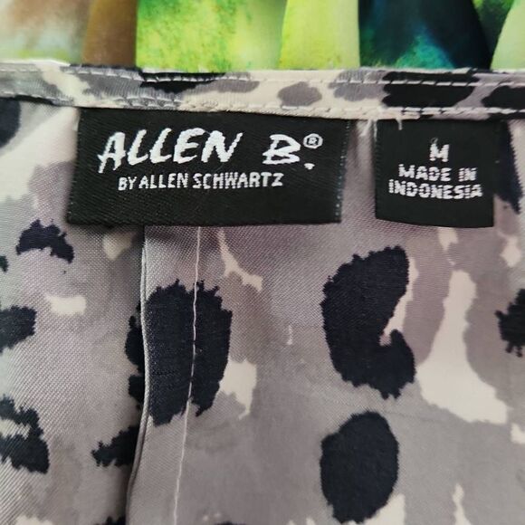 Allen B by Allen Swartz Ladies Size Med Black Gray Animal Print Satin Blouse - Picture 5 of 5